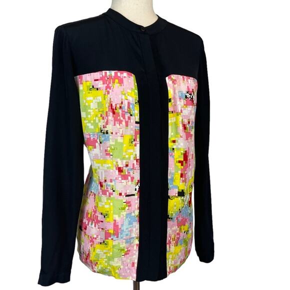 Tibi Geo Print Abstract Button Front Long Sleeve Blouse Size 4 - Picture 1 of 8
